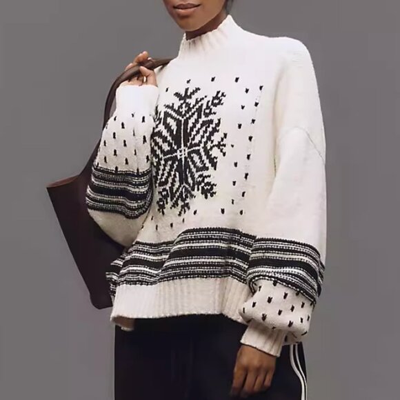 Daily Practice by Anthropologie Relaxed Graphic Sweater XSmall Knit Ivory Combo - Picture 1 of 6